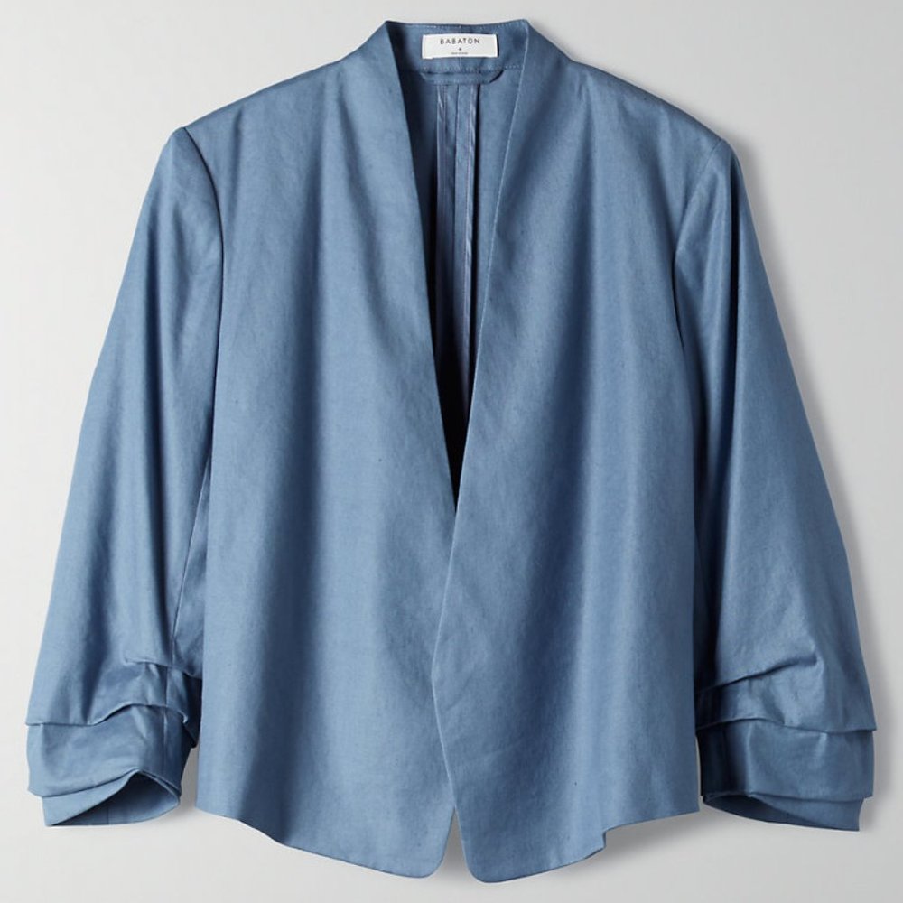 NWT Babaton Power Short Linen Blazer, Blue, 4
